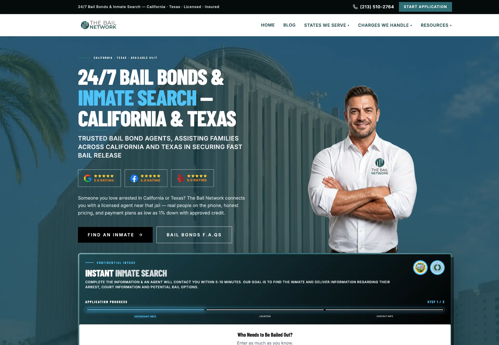 The Bail Network website showing its bail bonds and inmate search experience